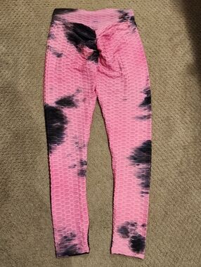 NEW Luxtrada Pink Tie-Dye Textured Leggings. Medium